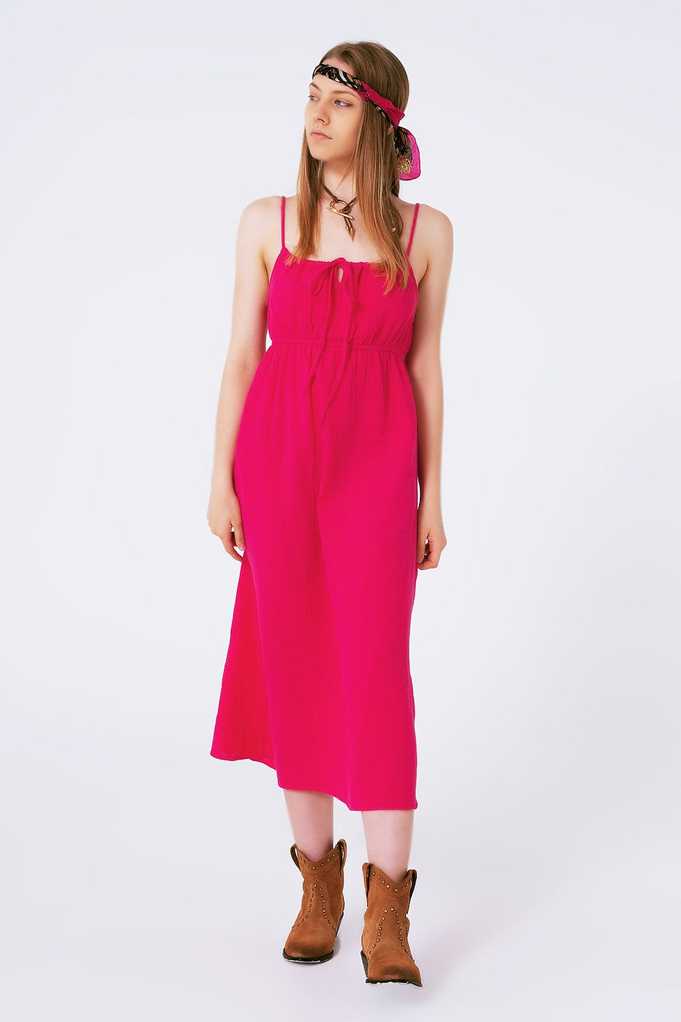 Thumbnail: Women's Fuchsia Maxi Dress With Gathered Waist
