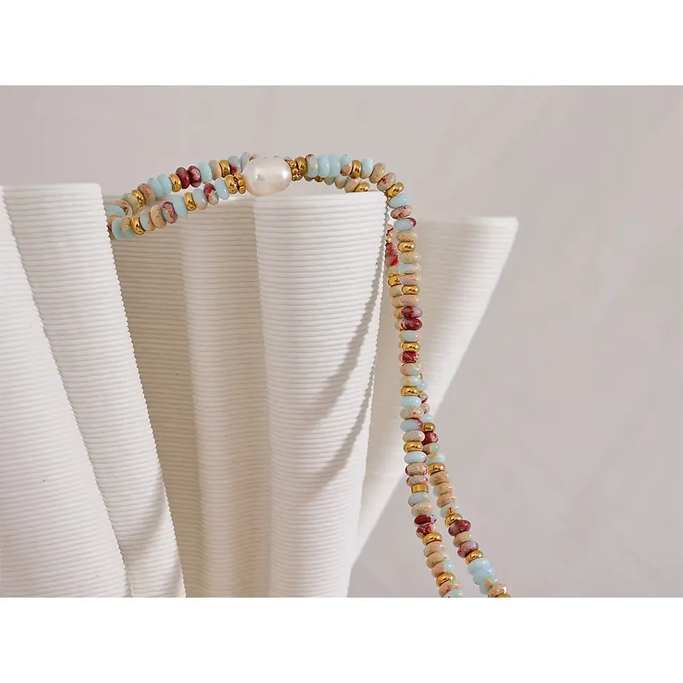 A geometric pendant necklace with a beautiful stone, crafted in gold-plated stainless steel.