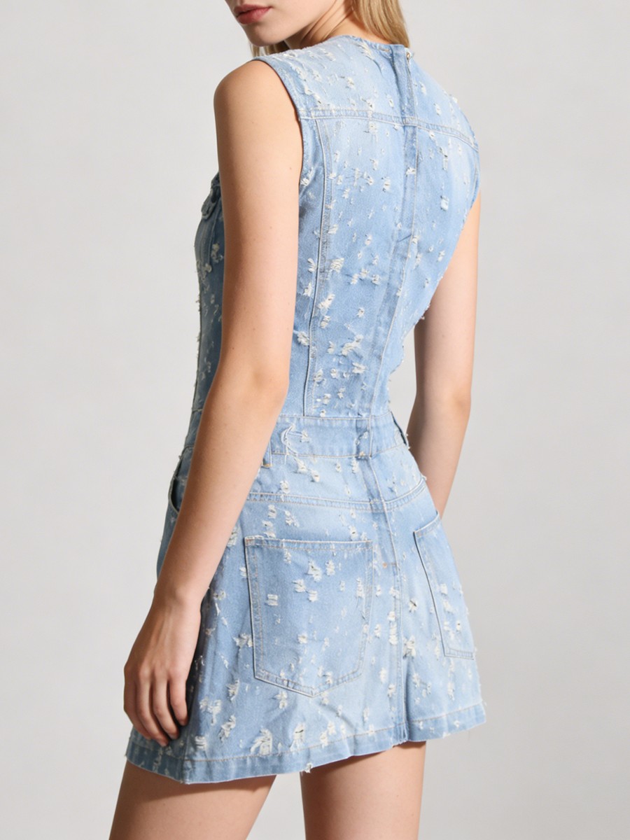 Cowboy Sheath Dress, Hollow Out, Sleeveless O Neck Polyester Mini for Cowboy Sheath Dress, Hollow Out, Sleeveless O Neck Polyester Mini view 4