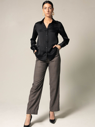 Women's straight-leg trousers in brown, made from 100% virgin wool, featuring pockets for added convenience.