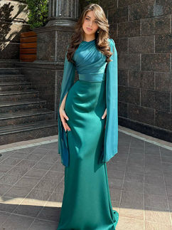 Long Sleeve Maxi Dress, Patchwork O-Neck, Polyester Spandex, Ankle-Length