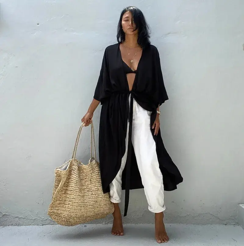 Cusuti Cotton Beach Robe Maxi Dress | Long Bikini Cover Up Sarong | Beachwear