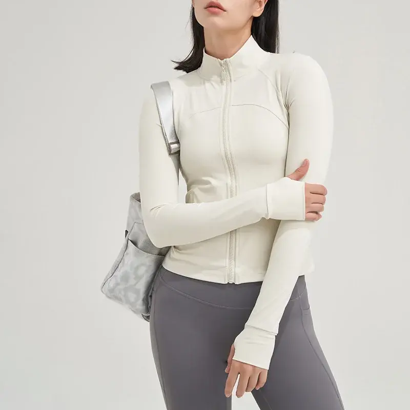 Cusuti Long Sleeve Yoga Coat Zippered Loose Breathable Active Tops - Sun Protection
