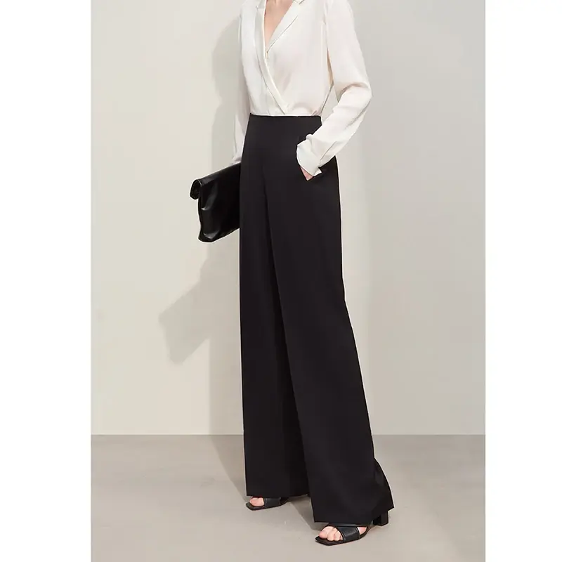 Cusuti Summer Wide Leg Pants Casual Straight Minimalist Basic Trousers