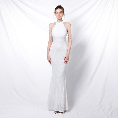 Formal Evening Dresses, Mermaid Beading O-Neck Sequin, Polyester Knit Fabric
