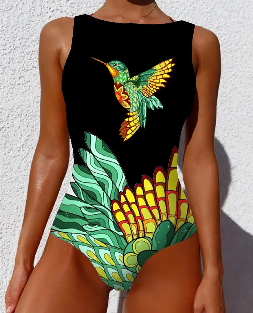 Cusuti Vintage Retro One Piece Swimsuit Push Up Padded Bathing Suit