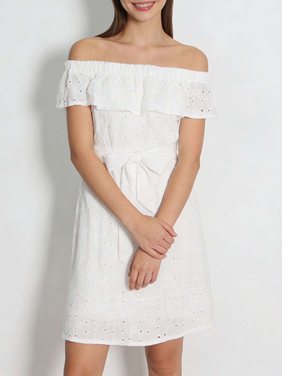 A LINE Dresses, Embroidery, Polyester, Slash Neck, Short Sleeve for A LINE Dresses, Embroidery, Polyester, Slash Neck, Short Sleeve view 3