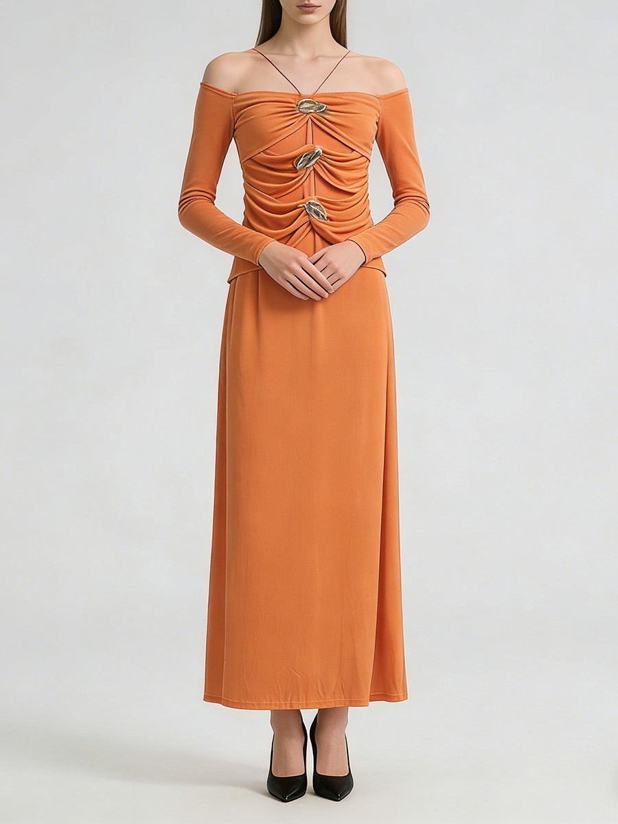 Slim Fit A Line Dress, Square Collar, Metal Flowers Decoration, Polyester Woven for Slim Fit A Line Dress, Square Collar, Metal Flowers Decoration, Polyester Woven view 1