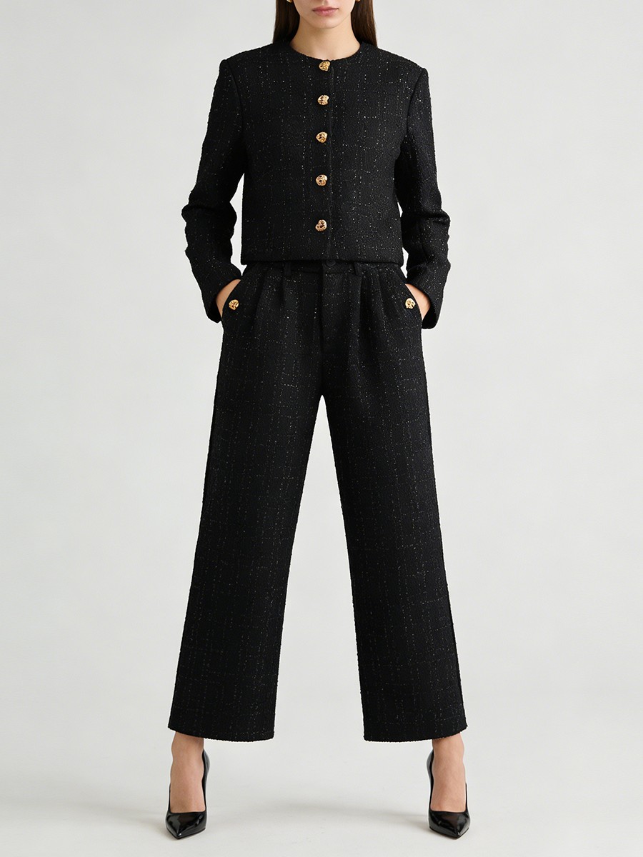 Two Piece Set, O Neck Long Sleeve Top, Wide Leg Pants, Bright Silk for Two Piece Set, O Neck Long Sleeve Top, Wide Leg Pants, Bright Silk view 3