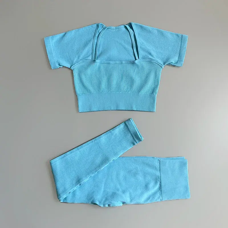 Cusuti Seamless Yoga Set 2 Piece Workout Outfit Crop Top High Waist Shorts Activewear