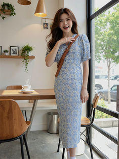 Floral V-Neck Puff Sleeve Dress, A-Line Mini, Cotton Polyester Blend, Yellow