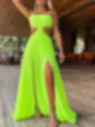 Cusuti Long Sleeve Cut Out Backless Maxi Dress Casual Beach Party Dress