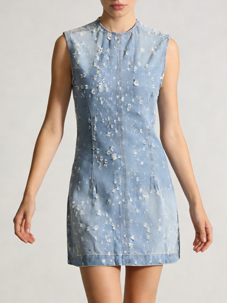 Cowboy Sheath Dress, Hollow Out, Sleeveless O Neck Polyester Mini for Cowboy Sheath Dress, Hollow Out, Sleeveless O Neck Polyester Mini view 1