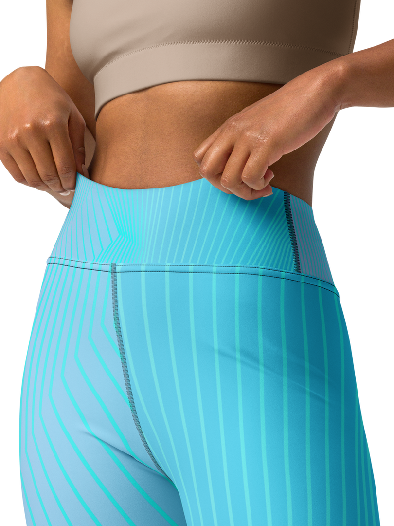 A woman confidently doing a yoga pose while wearing CoastFlex Sport Leggings in a stylish color