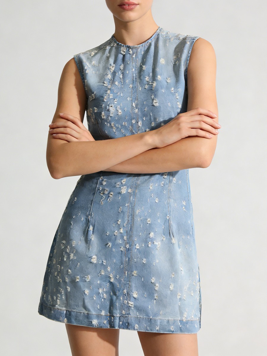 Cowboy Sheath Dress, Hollow Out, Sleeveless O Neck Polyester Mini for Cowboy Sheath Dress, Hollow Out, Sleeveless O Neck Polyester Mini view 3