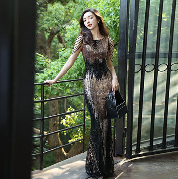 Evening Dresses, Sequins Mermaid O Neck Beading, Polyester Formal Party Gown