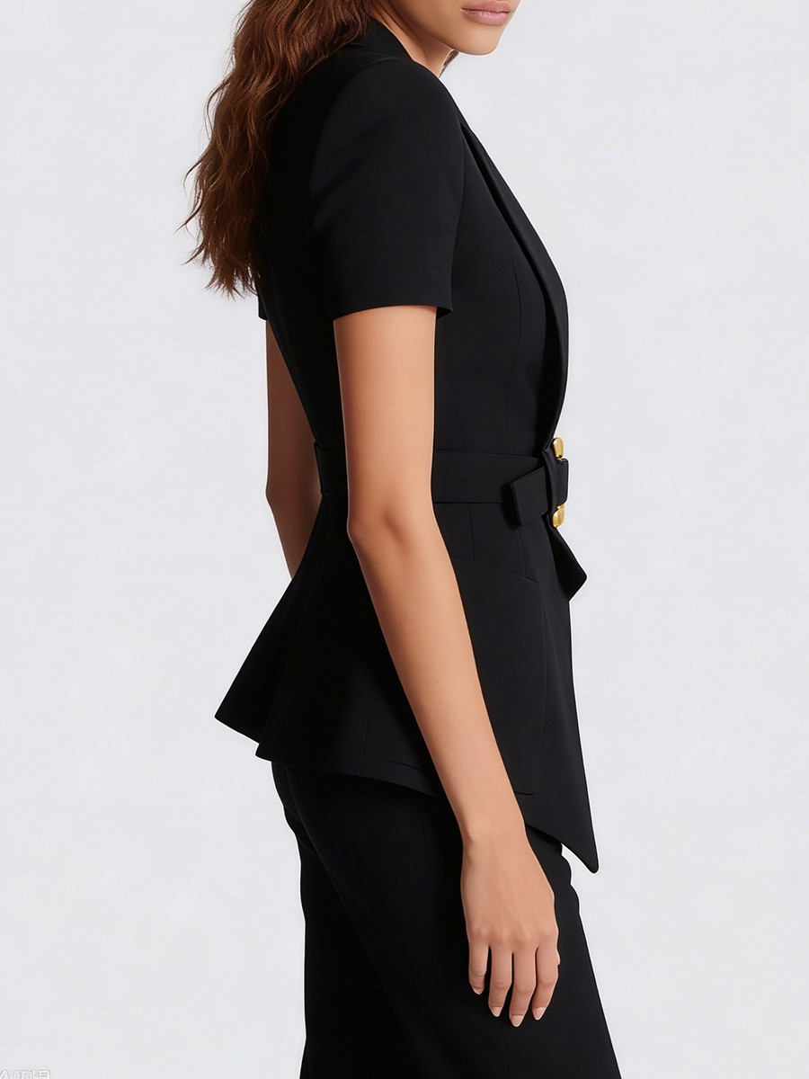 Blazer, Notched Collar, Spliced Belt, Hidden Breasted, Polyester for Blazer, Notched Collar, Spliced Belt, Hidden Breasted, Polyester view 4