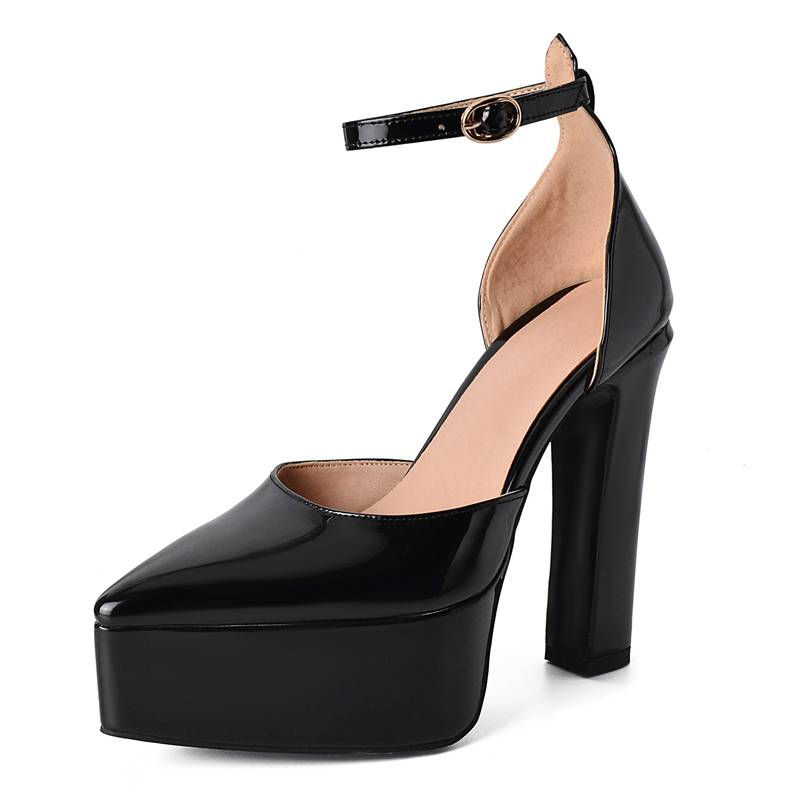 Sydney Sweeney Pointed Toe Platform Pumps: Patent Leather Block Heels for Women