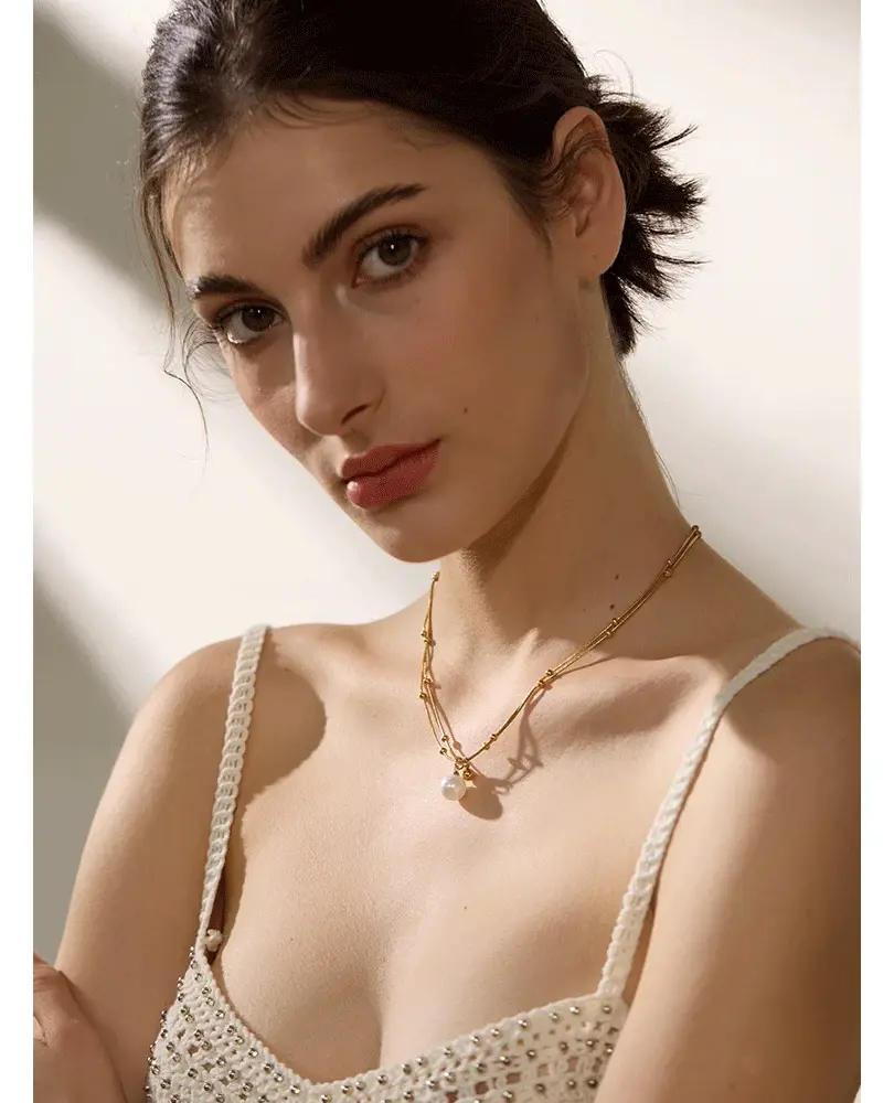 Gold Plated Round Simulated Pearl Pendant (Single or Double). Choose between a single or double round simulated pearl