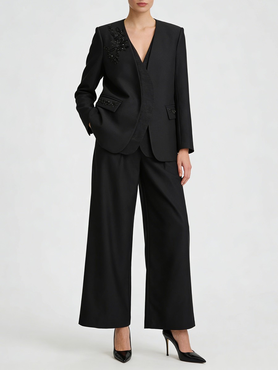 Pant Suits, Office Lady Style, Notched Collar, Beading Decoration for The Assertive Pant Suit view 2