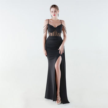 Evening Dresses, Mermaid Trumpet Silhouette, Satin Spaghetti Strap, Beading