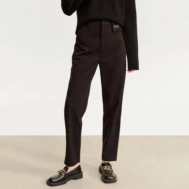 Cusuti Woolen Casual Pants - Letter Embroidery Slim Fit Tapered Winter