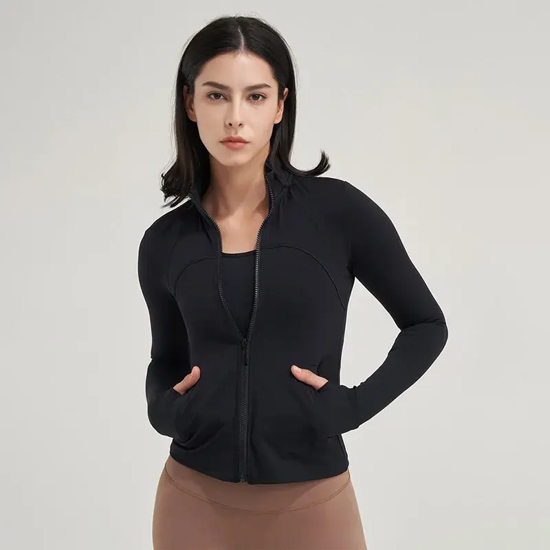 Cusuti Long Sleeve Yoga Coat Zippered Loose Breathable Active Tops - Sun Protection