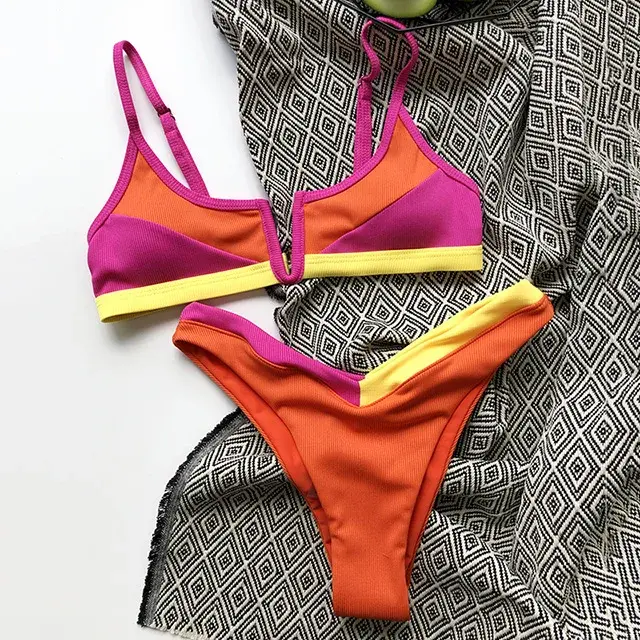 Cusuti V-Neck Bikini Swimsuit Two Piece Bathing Suit