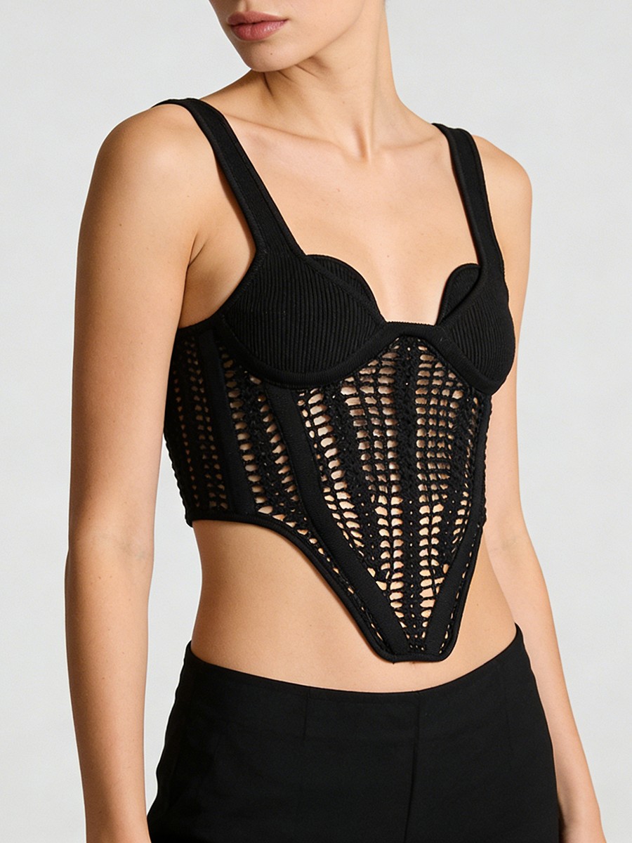 Hollow Out Tank Tops, Polyester Woven Vest, Square Neck Sleeveless Top for Hollow Out Tank Tops, Polyester Woven Vest, Square Neck Sleeveless Top view 4