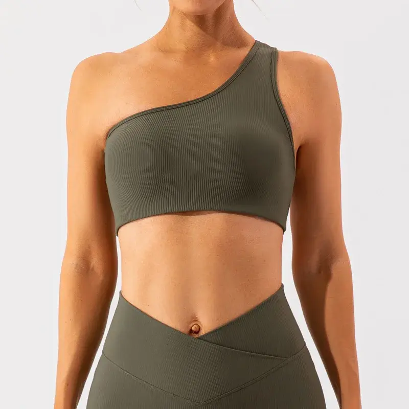 Cusuti One Shoulder Sports Bra | Ribbed Gym Top | Activewear | Yoga Top