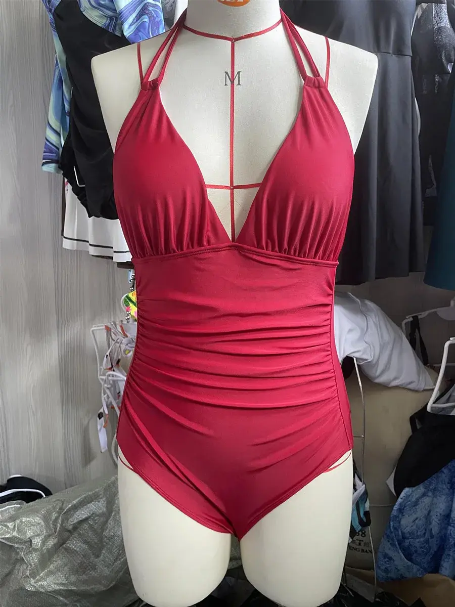 Thumbnail: Wrinkled Monokini Backless Swimsuits 2025 Bathing Suit Swim Beach Wear Bodysuit