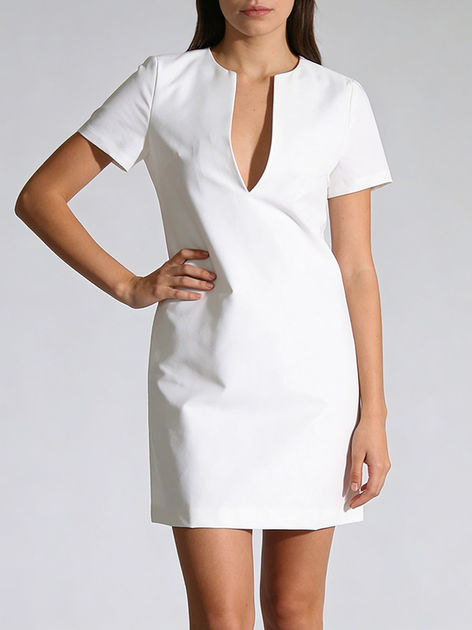 Mini A-line Dress, V-Neck, Solid Polyester, Zipper Closure, Sleeveless