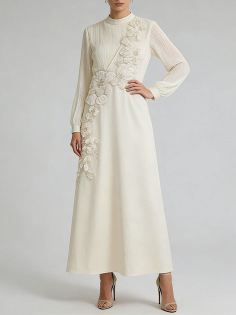 A-LINE Dresses, Polyester Patchwork, O-Neck Full Sleeve, Zipper Closure