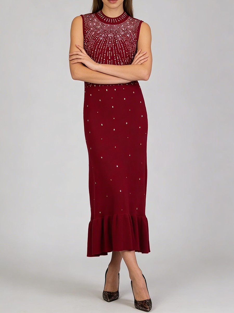 Ankle-Length Trumpet Mermaid Dress, Slim Fit, Diamonds Decoration, Polyester for The Refined Trumpet Silhouette - view 3