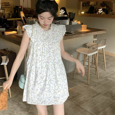 Floral Mini Dress, Hollow Out, White Polyester Cotton, Casual A-Line
