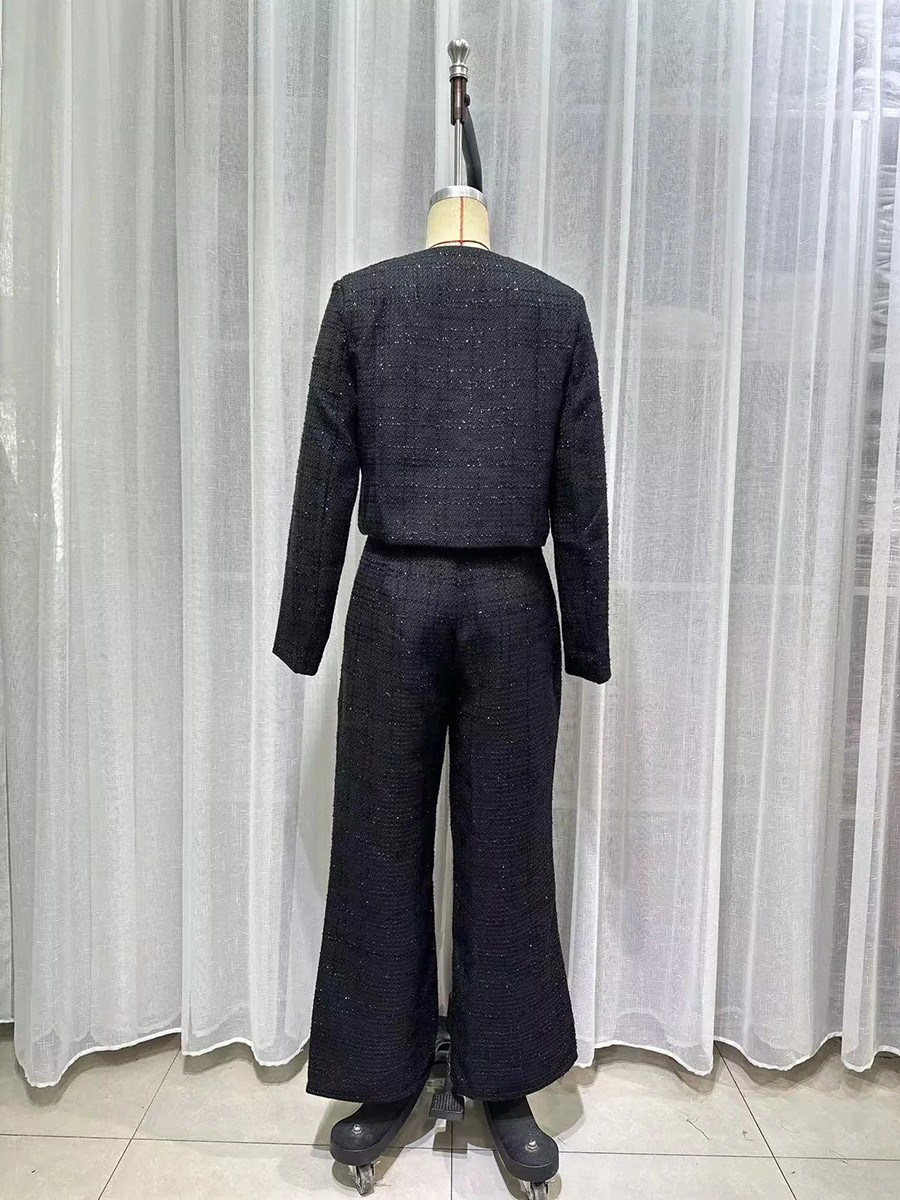 Two Piece Set, O Neck Long Sleeve Top, Wide Leg Pants, Bright Silk for Two Piece Set, O Neck Long Sleeve Top, Wide Leg Pants, Bright Silk view 4