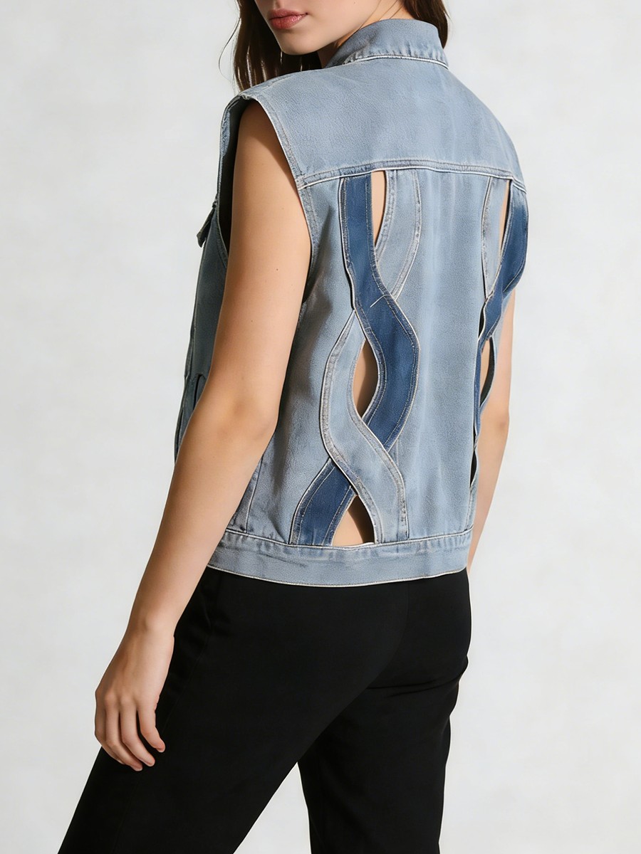 Cowboy Vest, Hollow Out Sleeveless Outerwear, Turn Down Collar, Polyester for Cowboy Vest, Hollow Out Sleeveless Outerwear, Turn Down Collar, Polyester view 4