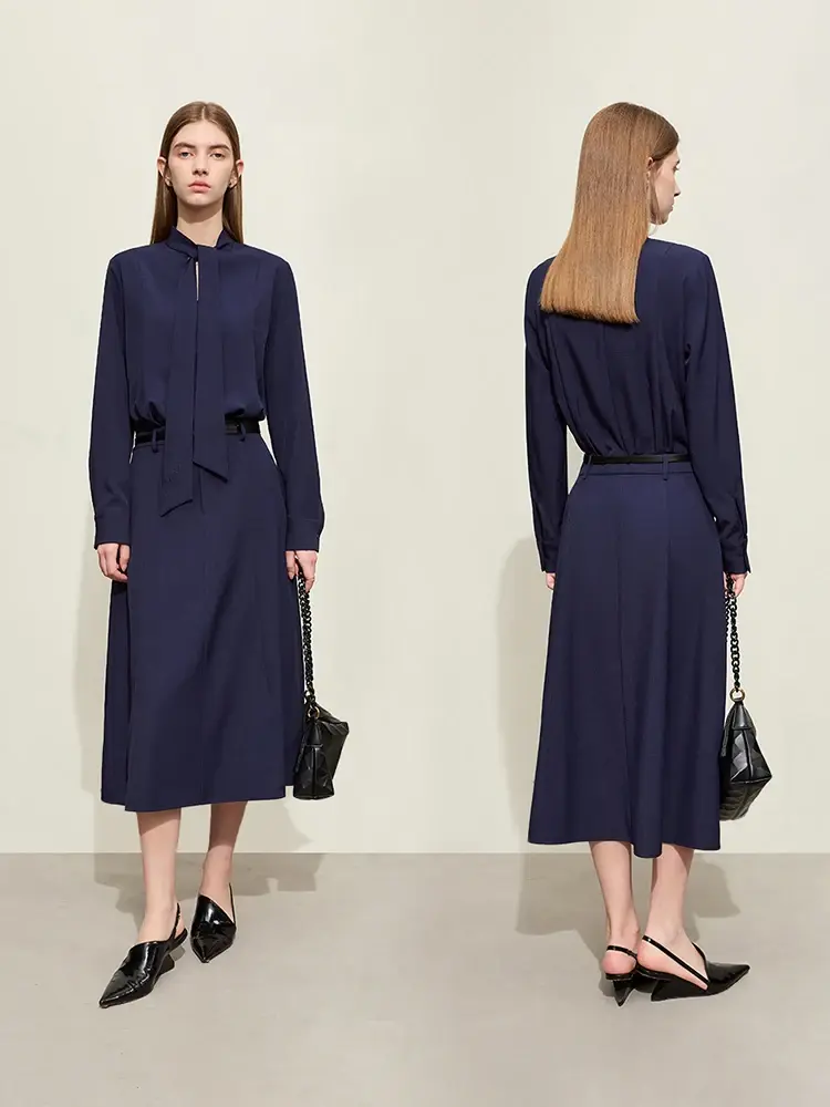 Cusuti Spring Chiffon V-Neck Long Dress - Minimalist Casual Commuting Style