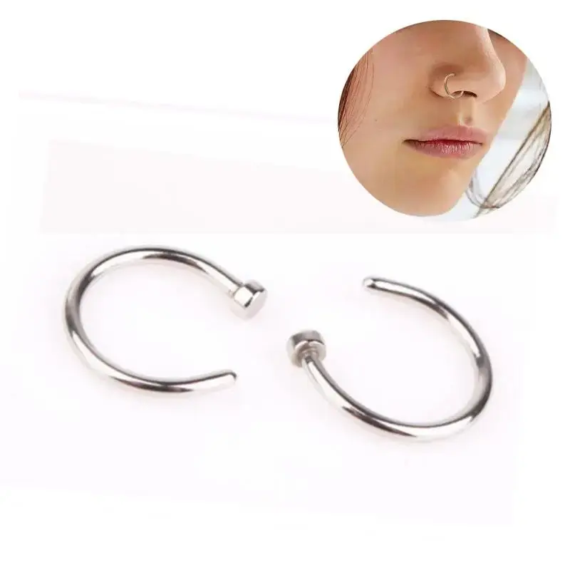 Close-up photo showcasing Cusuti polished stainless steel fake nose ring in a punk style.