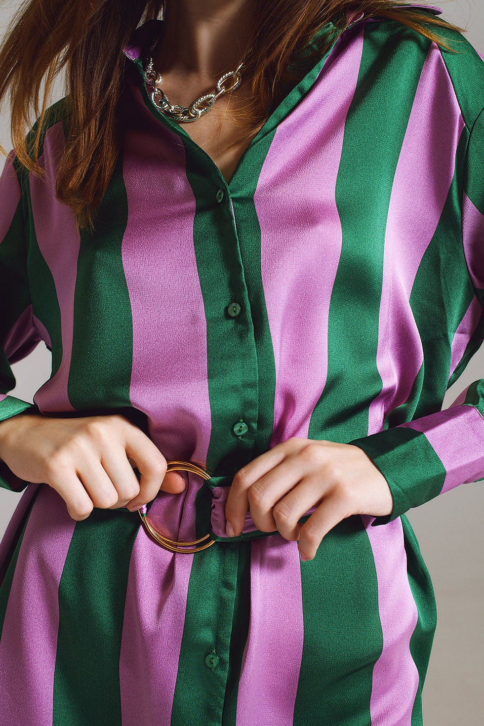 Thumbnail: Short Shirt Dress in Lilac and Green Stripe