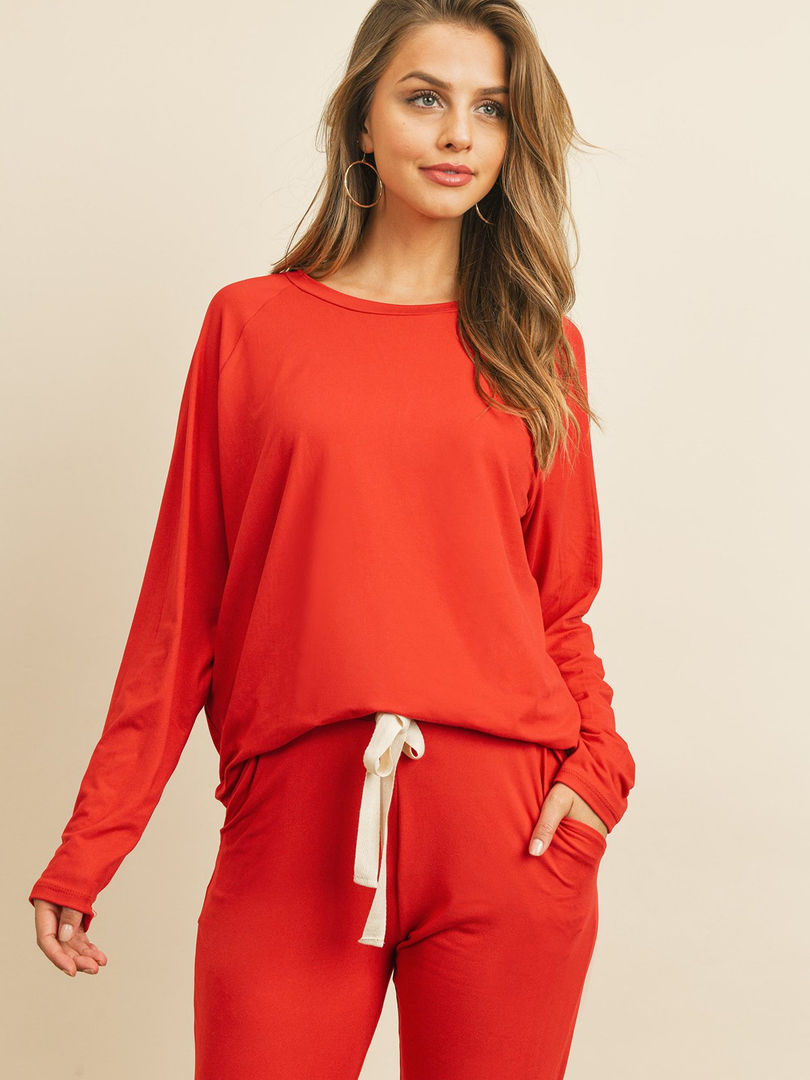 "Cozy crew neck pajama lounge set - perfect for all-day comfort during cold weather."