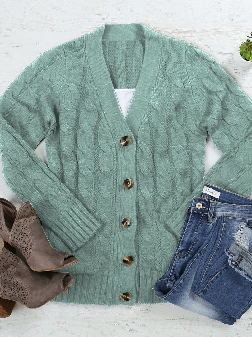 "Cozy Waffle Knit Button-Down Cardigan with V-Neckline"