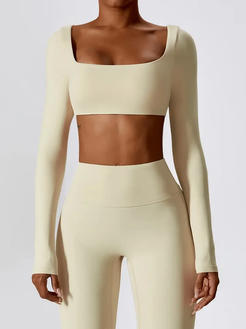 Cusuti Solid Crop Yoga T-Shirt | Long Sleeve Sports Running Top