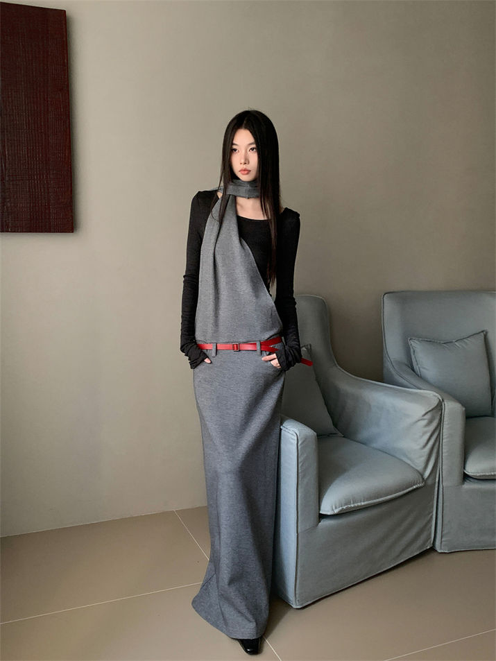 Long Sleeve A-Line Dresses, O-Neck Pullover, Cotton Polyester Knit, Solid