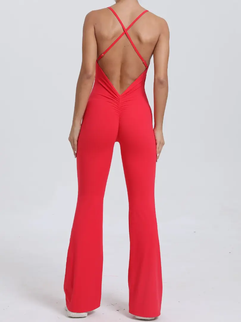 Cusuti Backless V Neck Bodysuits Jumpsuit Activewear Gym Yoga Romper