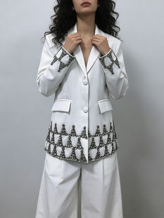 Solid Loose Blazer, Notched Collar, Polyester Woven, Single Breasted
