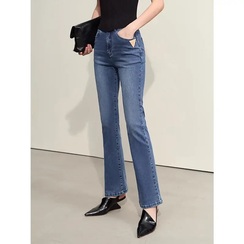 Cusuti High Waist Flare Jeans Simple Office Pants Autumn Minimalist