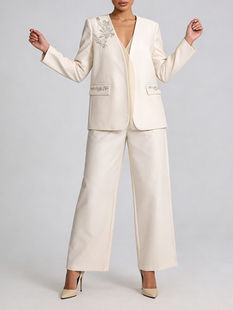 Pant Suits, Office Lady Style, Notched Collar, Beading Decoration