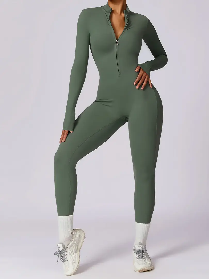 Cusuti Long Sleeve Zipper Yoga Jumpsuit | Training Rompers Activewear Fitness Gym
