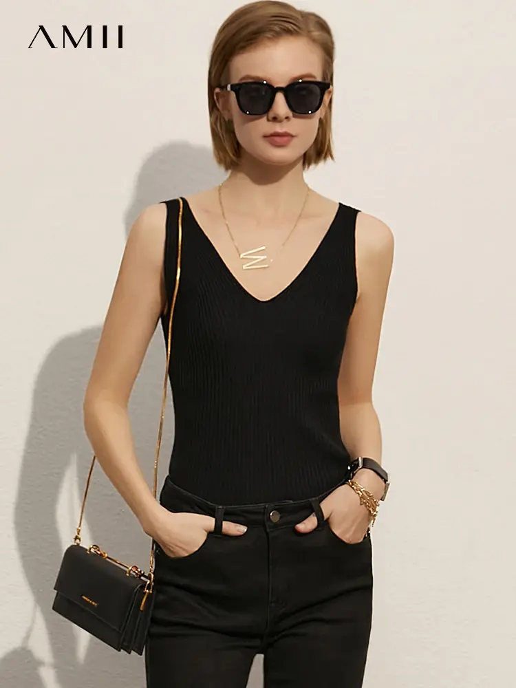 Cusuti Summer V-Neck Camisole Top - Solid Sexy Slim Office Wear